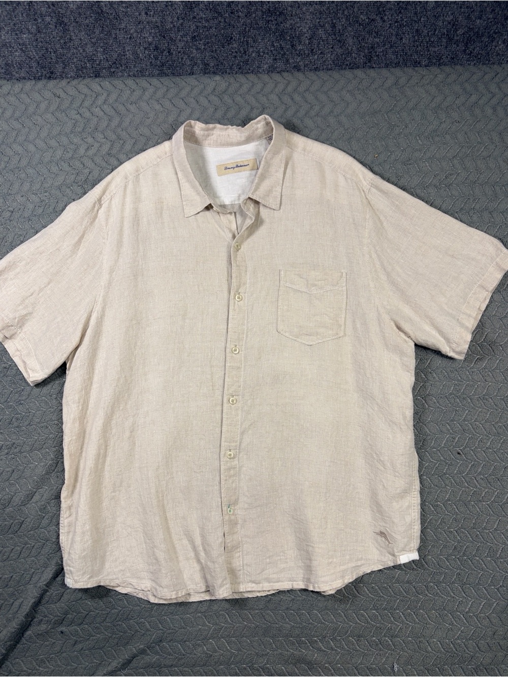 Tommy Bahama Natural Beige Short-Sleeve Linen Button-Down Shirt